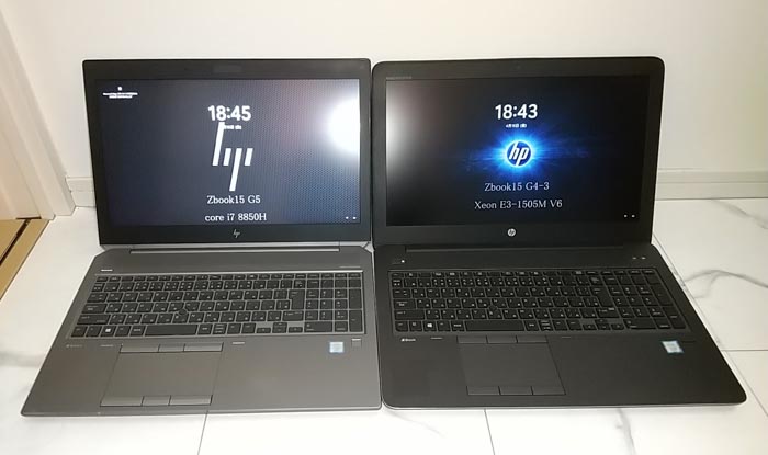 左：HP Zbook15 G5、右：HP Zbook15 G4