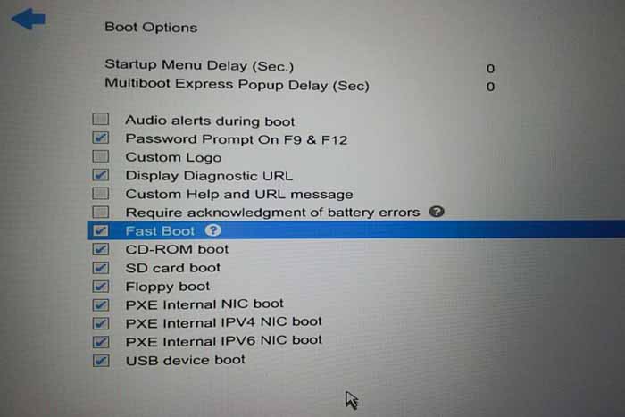 Zbook15のBIOS設定画面。「FAST BOOT」にチェックを入れることで高速起動が実現しました。